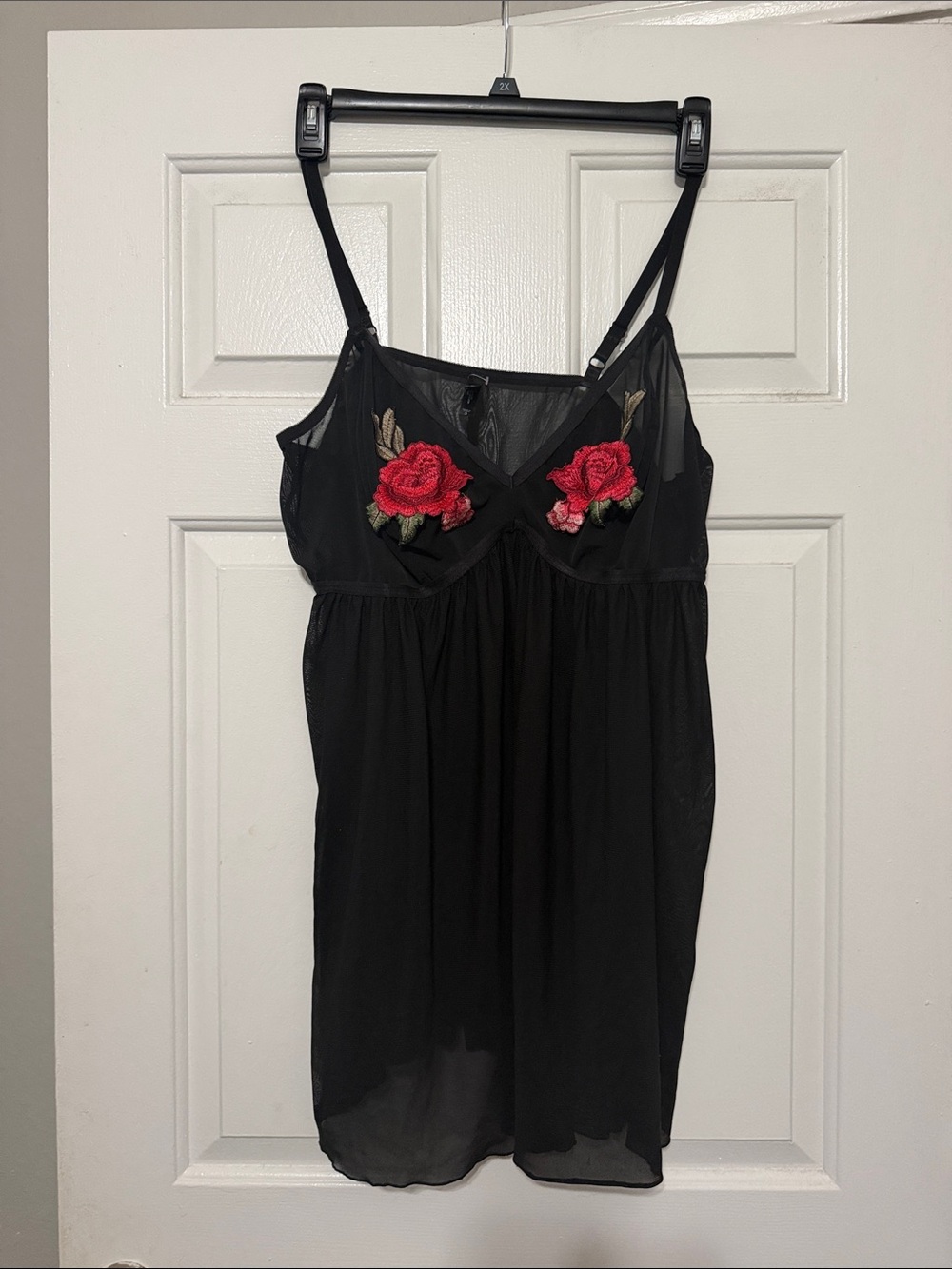 Black Sheer with Red Rose Embroidery